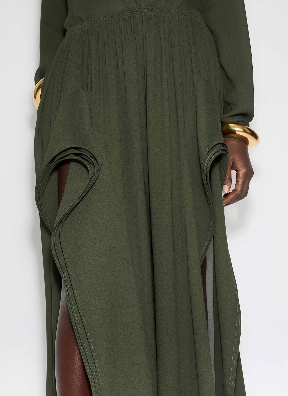 GEORGETTE RUFFLE PANTS ALAÏA DARK GREEN GEORGETTE RUFFLE PANTS